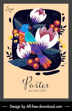 floral bird poster template colorful classic design