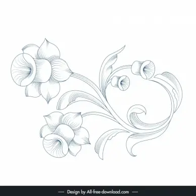 floral decoration design elements handdrawn baroque stylized lily of peru outline