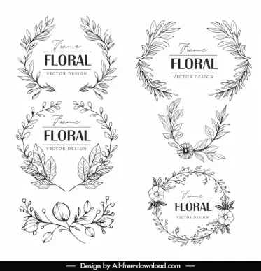 floral frame design elements elegant classical handdrawn 