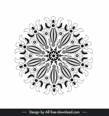 floral mandala sign icon black white flat symmetrical illusion sketch