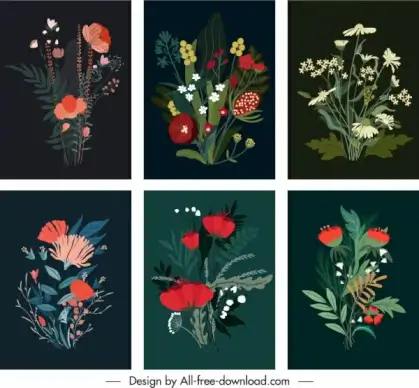 floral painting templates colorful elegant dark classic