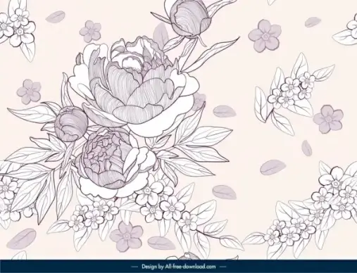 floral pattern template classical handdrawn sketch