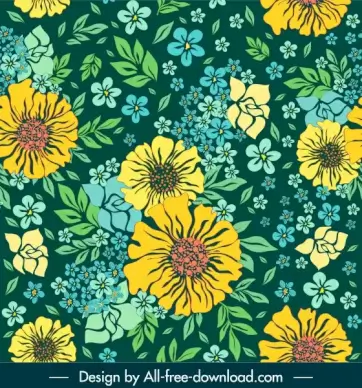 floral pattern template luxuriant colorful classic handdrawn design