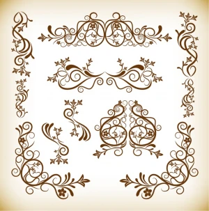 floral vintage elements vector graphics set