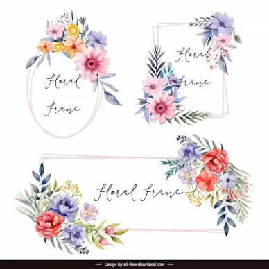floral watercolor frame design elements blooming flowers geometric decor
