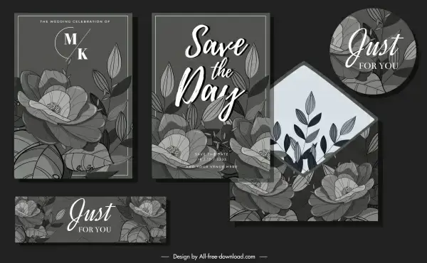 floral wedding card templates elegant dark blooming sketch