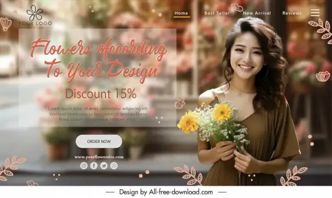 flower landing page discount template cute woman smiley