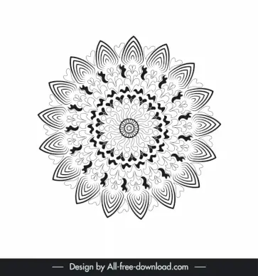 flower mandalas icon sign black white illusion circle shape outline