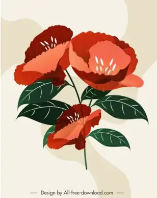 flower painting colored retro design
