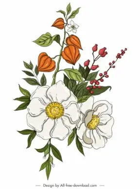 flower painting colorful classic sketch