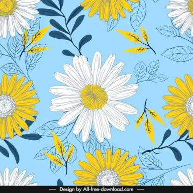 flowers background classical colorful handdrawn sketch
