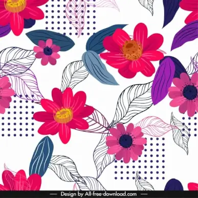 flowers background colorful floras leaves sketch classical design