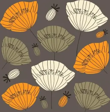 flowers background flat handdrawn sketch repeating decor
