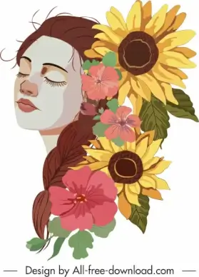 flowers girl painting colorful classic sketch