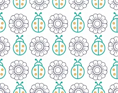flowers insects pattern sketch colored repeating decoration