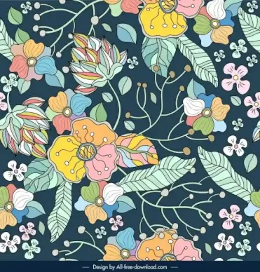 flowers nature pattern template colorful retro sketch