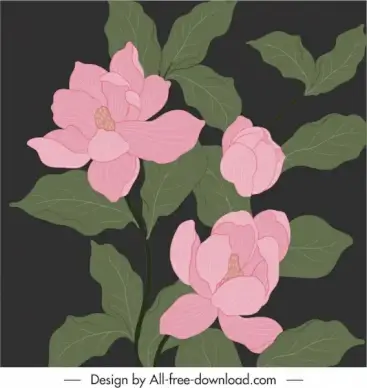 flowers painting vintage design colored dark handdrawn