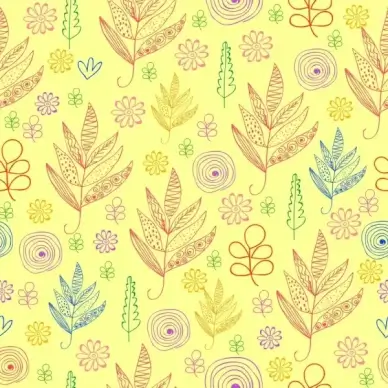 flowers pattern background hand drawn flat colored outline