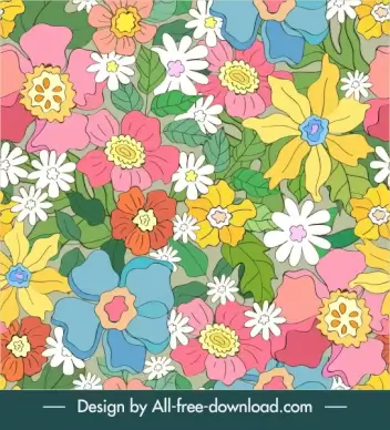 flowers pattern template colorful flat handdrawn design