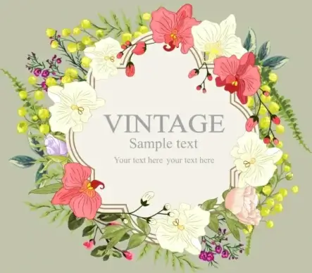 flowers wreath background multicolored various floral icons