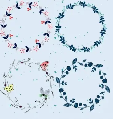 flowers wreath design elements classical circles decor