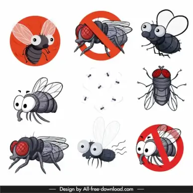 fly species icons colored classic handdrawn