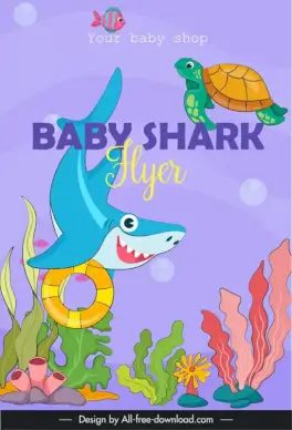 flyer baby shark template cute cartoon outline 