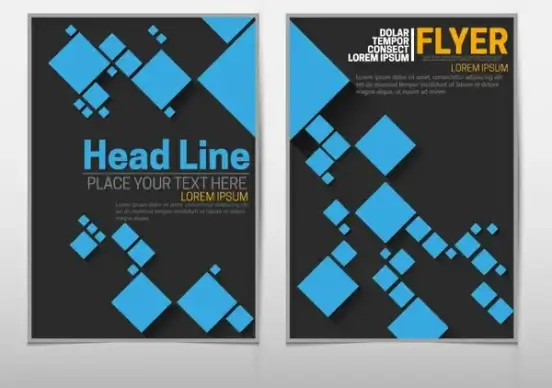 flyer sets with blue squares on dark background