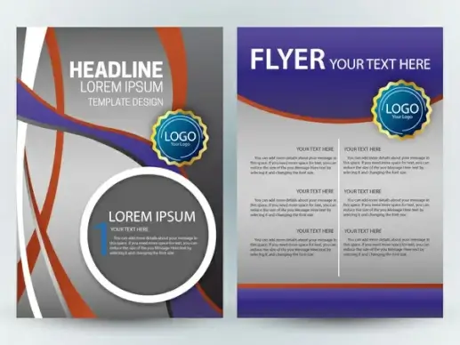 flyer template design with colorful curves grey background