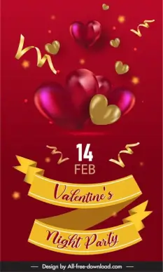 flyer valentine template dynamic 3d hearts balloon confetti ribbon decor