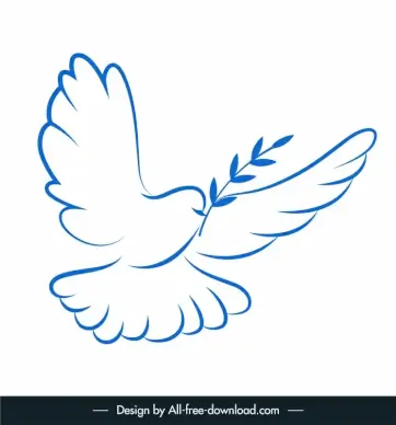 flying dove icon flat handdrawn blue white sketch