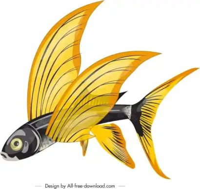 flying fish icon colored 3d sketch
