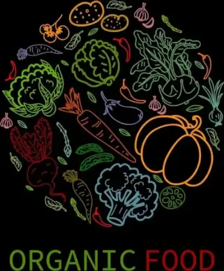 food background contrast multicolored design vegetable icons