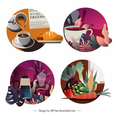 food backgrounds beverage vegetables sketch retro circle isolation