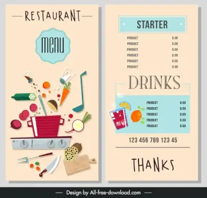 food drink menu template colorful classical ingredients decor