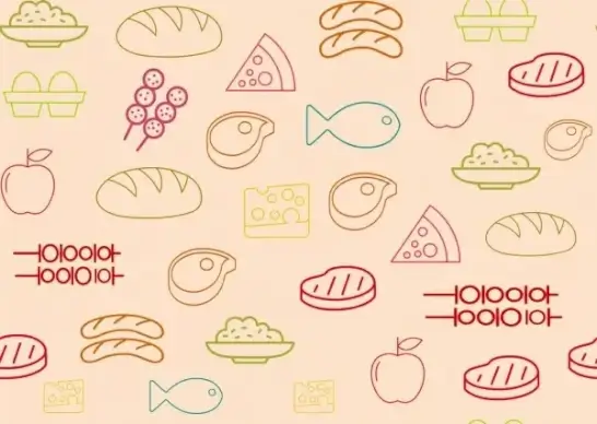 food icons pattern outline colorful repeating design