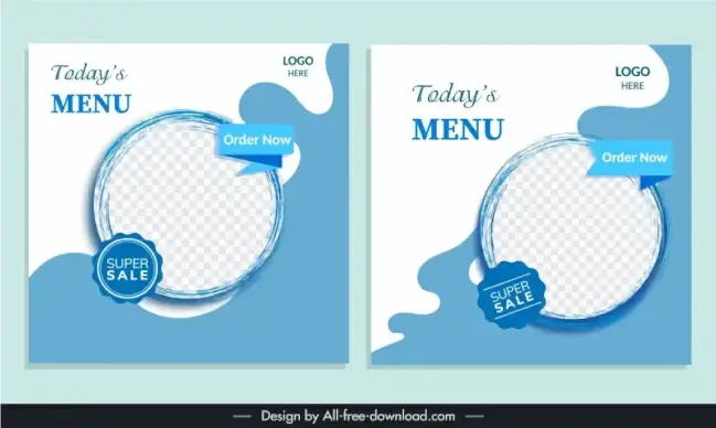 food menu banner template checkered blue circle curve