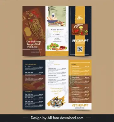 food menu tri fold brochure template flat classical 