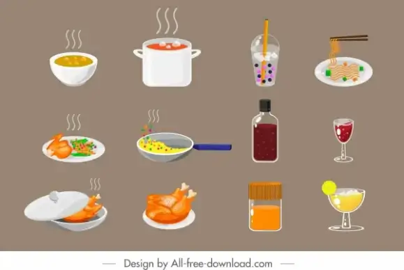 foods drinks sign icons colored classical design