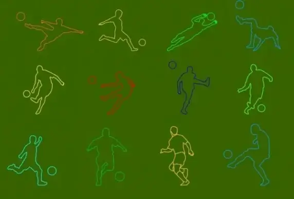 footballer icons sets colored silhouette images various gestures