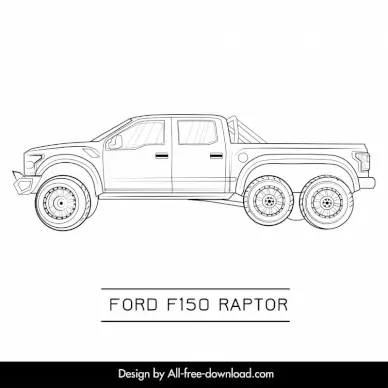 ford f150 raptor car model icon flat black white handdrawn side view outline