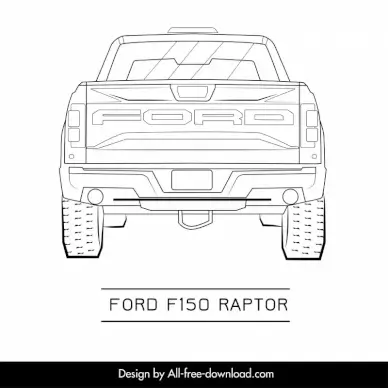 ford f150 raptor car model icon flat symmetric black white back view outline