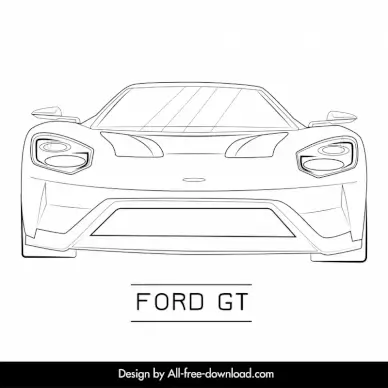 ford gt car model icon black white flat handdrawn front view outline