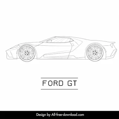 ford gt car model icon flat black white handdrawn side view outline