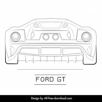 ford gt car model icon flat symmetric handdrawn back view outline