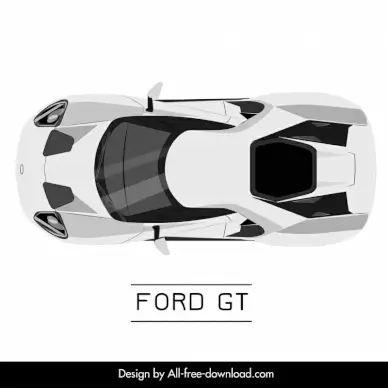 ford gt car model icon modern symmetric top view sketch