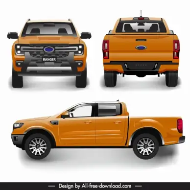 ford ranger 2021 models icons different views sketch shiny  modern design 
