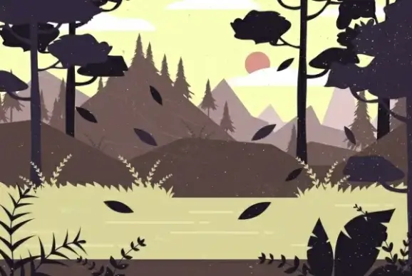forest landscape drawing colored classical design