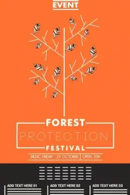 forest protection poster orange design trees icon decoration