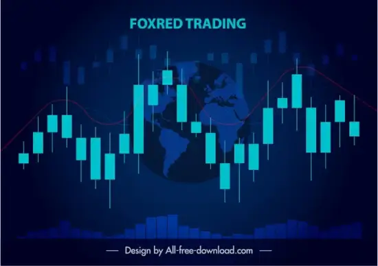 forex trading background template dark dynamic fluctuating candlestick chart globe design